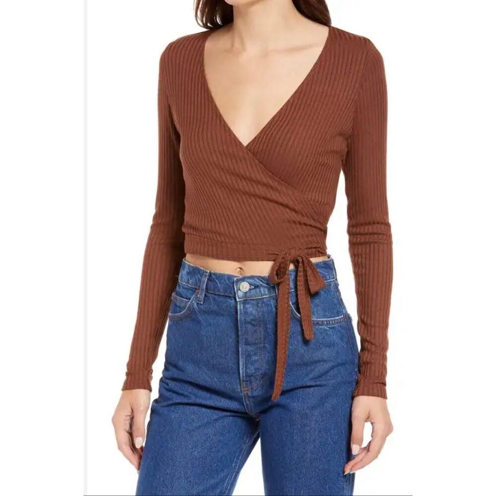 REFORMATION Petalo Wrap Crop Top | XS in Chestnut